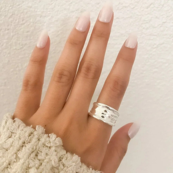 925 Sterling Silver Chunky Ring Thick Ring Silver Wide Textured Ring Band - Picture 4 of 9